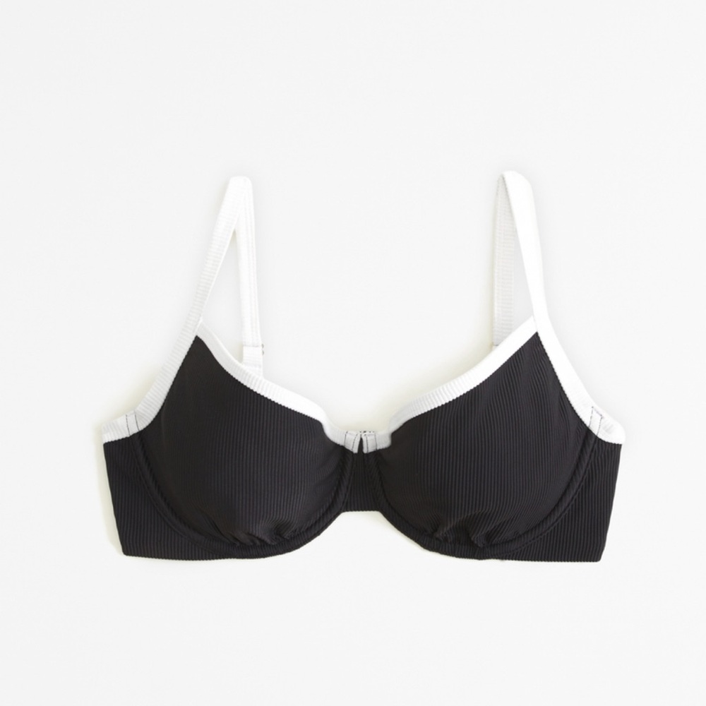 Curve Love 90s Clean Underwire Bikini Top Medium (D-F Cup) Black & White